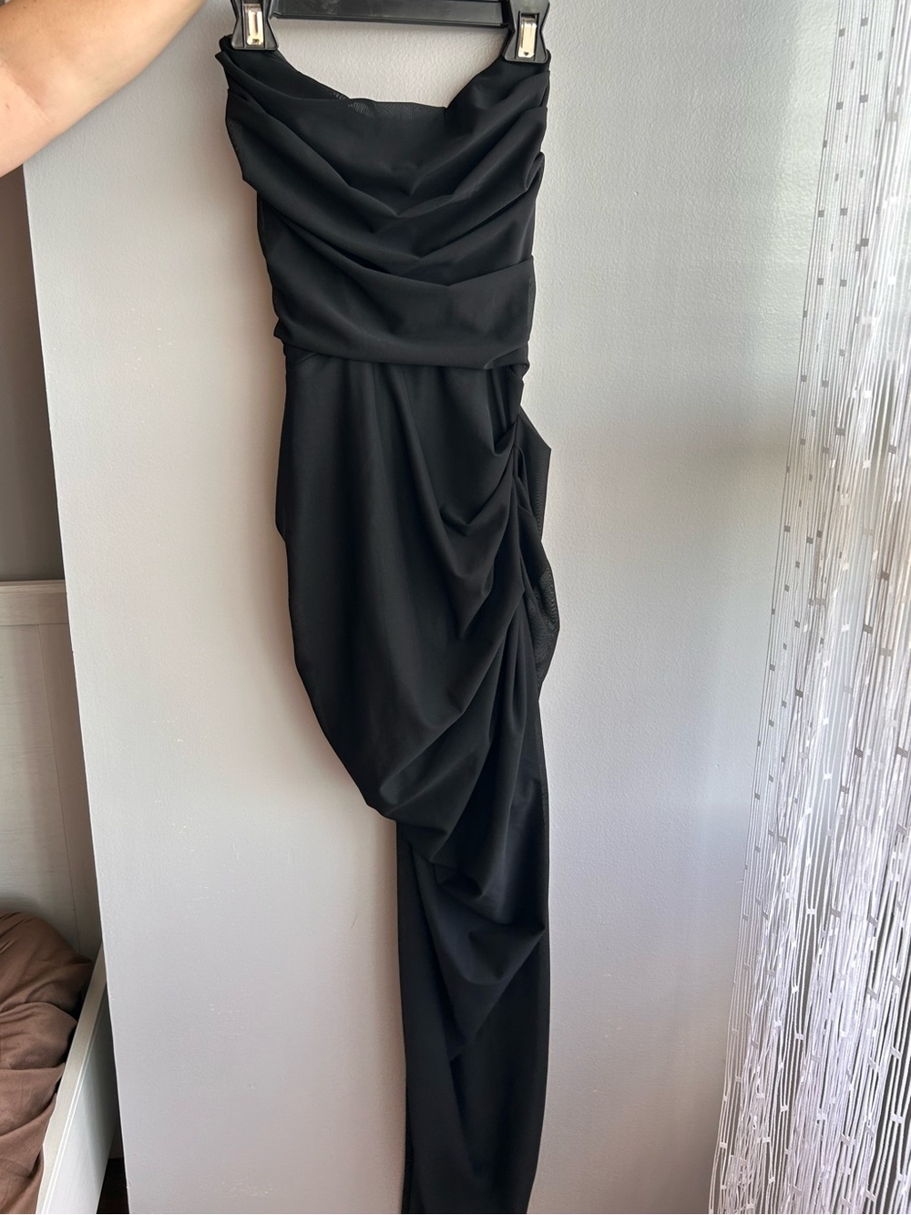 SHEIN Black One-Shoulder Draped Evening Dress